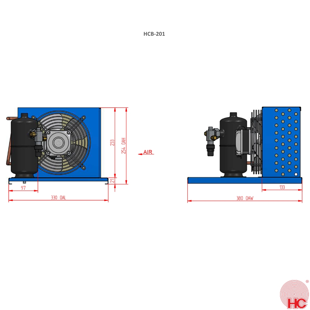HC Condenser Base - HCB-201-2R - 2 Rows | 1X 200mm Fan