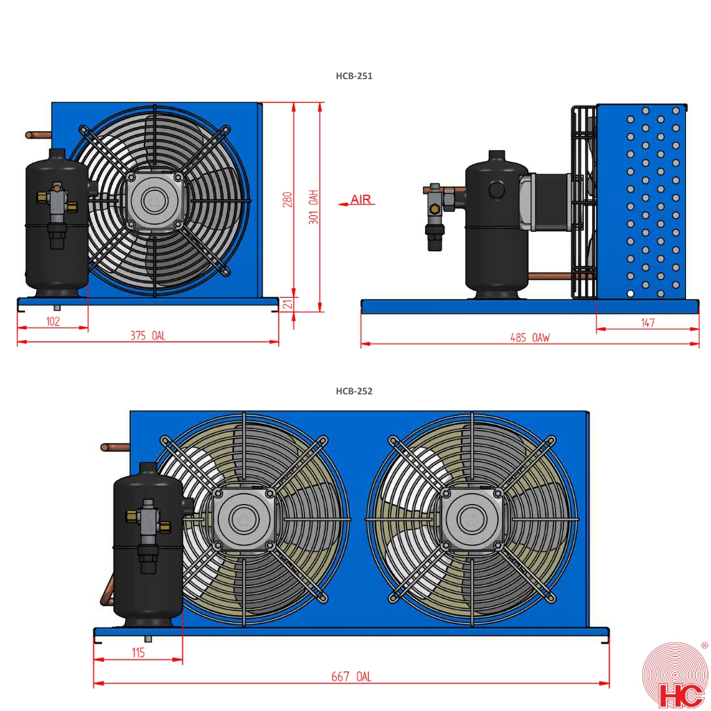 HC Condenser Base - HCB-251-4R - 4 Rows | 1X 250mm Fan