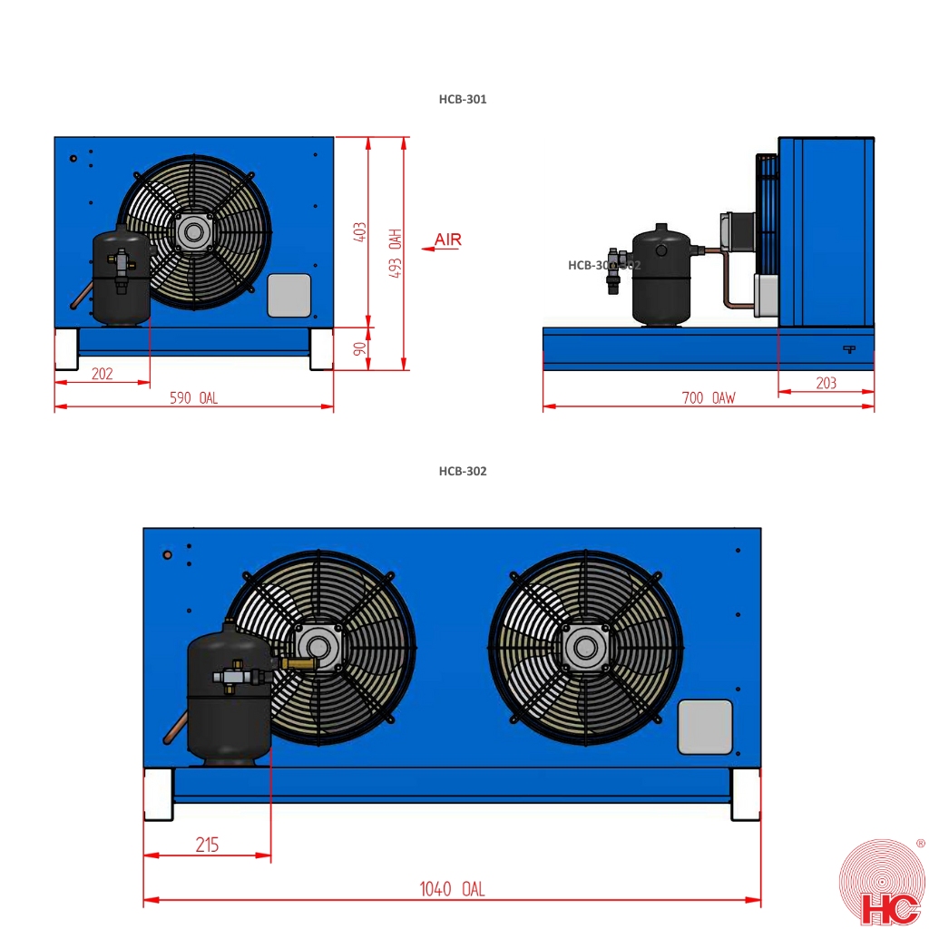 HC Condenser Base - HCB-301-2R - 2 Rows | 1X 300mm Fan