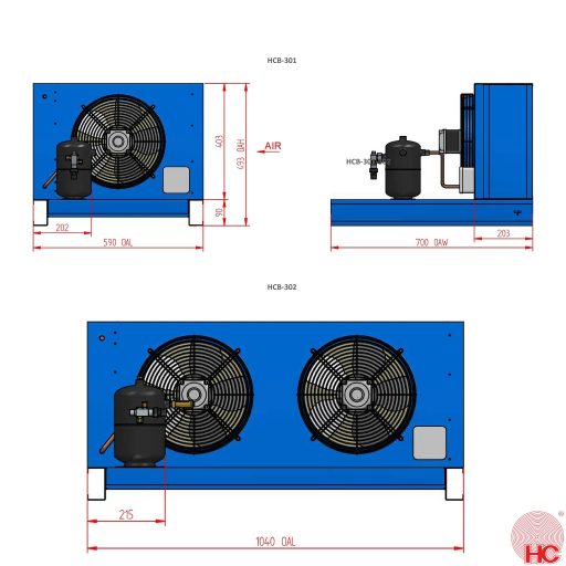 HC Condenser Base - HCB-302-3R - 3 Rows | 2X 300mm Fans