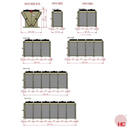 HC V-Shaped Air Cooled Condenser - HVV-502-2R - 2 Rows | 2X 500mm Fans
